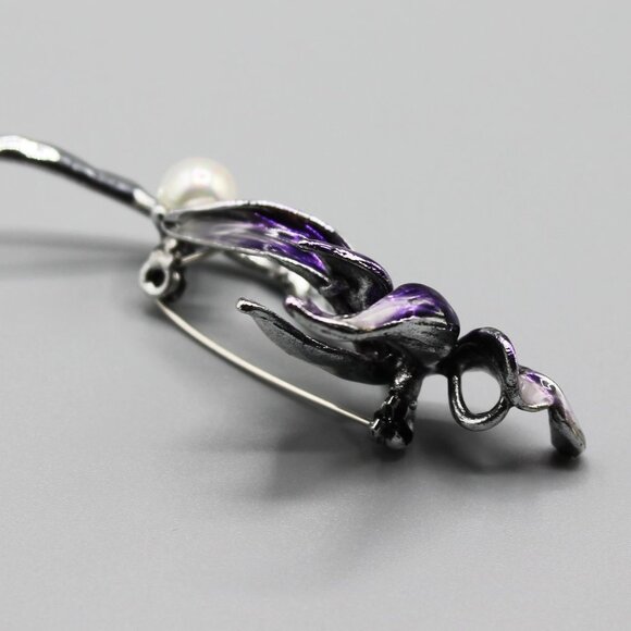 Lotus flower purple pin brooch jewelry fashion white pearl beautiful elegant - Picture 8 of 11